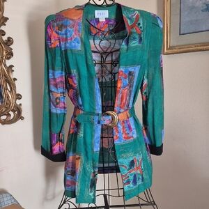 Colorful Abstract Blazer with Belt